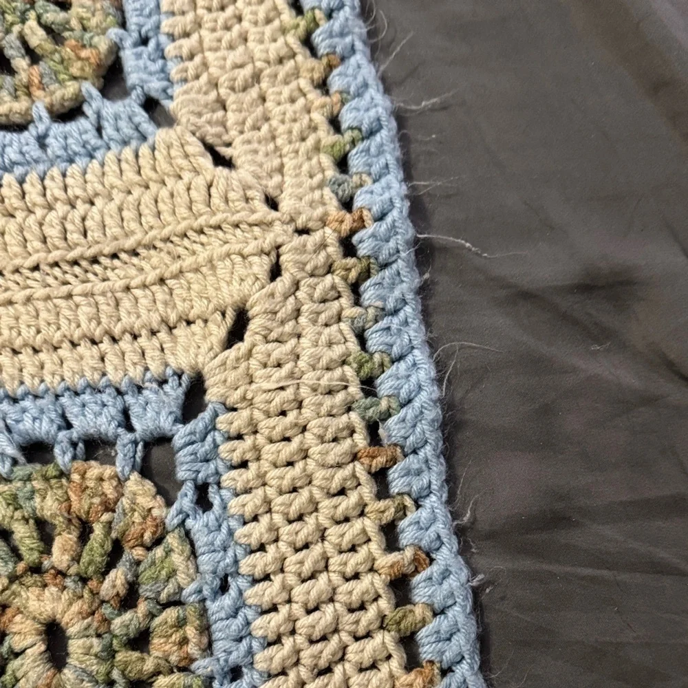 Handmade Crochet Blanket - Cream and Blue Granny Square